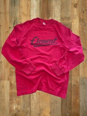 Y2K Element Red Long Sleeve Logo Tee | Tagged M, Skate Streetwear